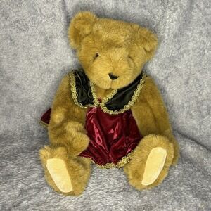 Vermont Teddy Bear Plush 16" Brown Red Green Dress Holiday Stuffed Animal Toy